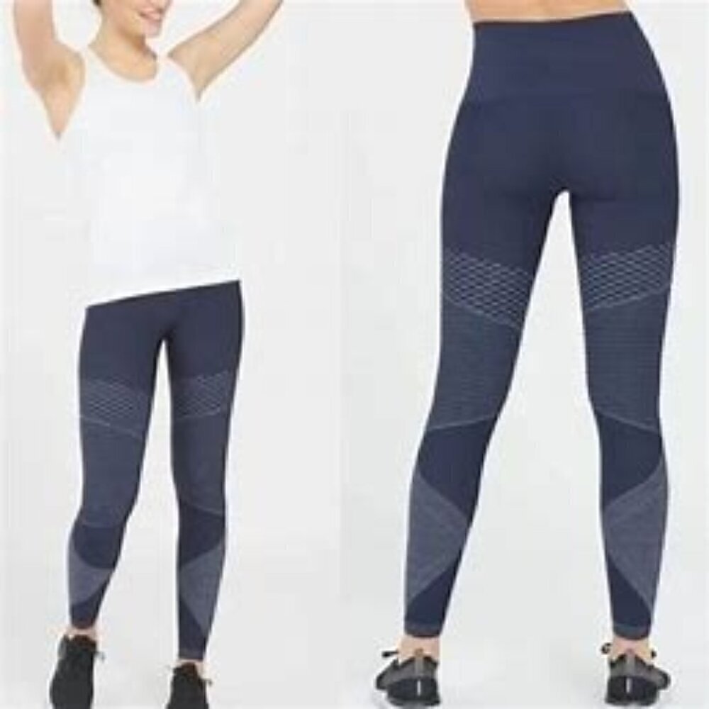 Spanx Look at Me Now Seamless Moto Leggings Indigo Sky Blue Small